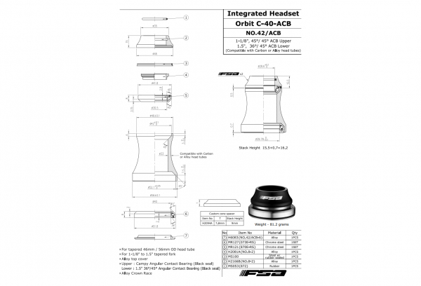 Juego De Dirección Integrado FSA NO.42 Bonete Cónico De 15 Mm 4 Juego De Dirección Integrado FSA NO.42 Bonete Cónico De 15 Mm - Imagen 2
