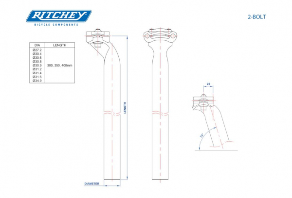 Tija De Sillín Ritchey Comp 2-Bolt Alu D 25mm Negro 4 Tija De Sillín Ritchey Comp 2-Bolt Alu D 25mm Negro - Imagen 2